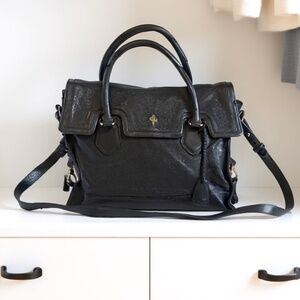 Cole Haan Black Leather Satchel with Crossbody Strap